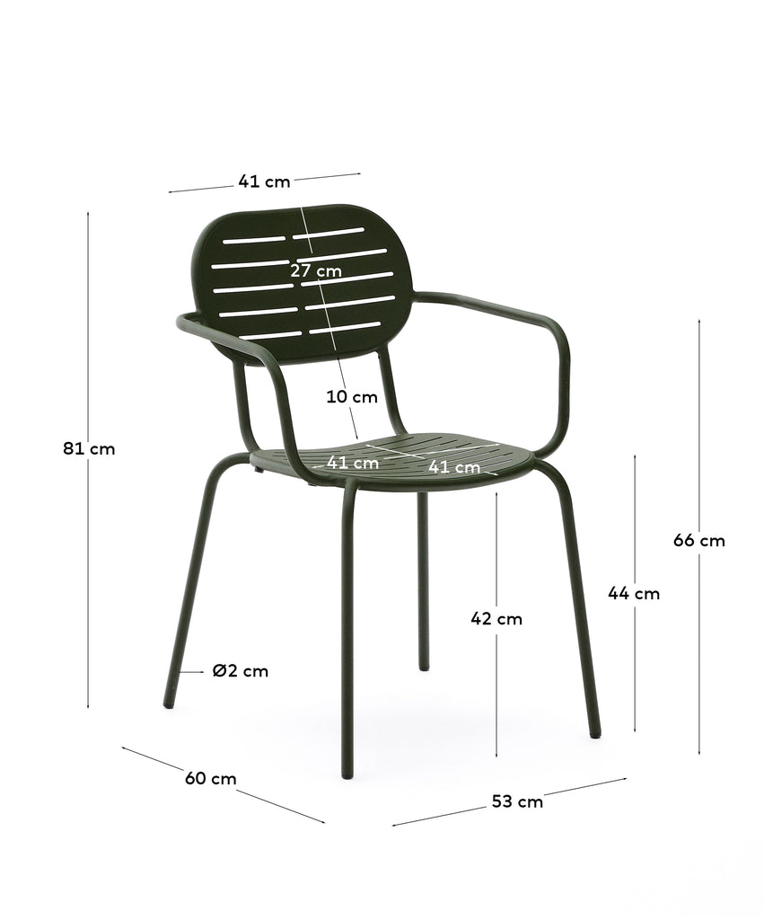 Chaise empilable d’extérieur Brai avec accoudoirs en acier galvanisé vert