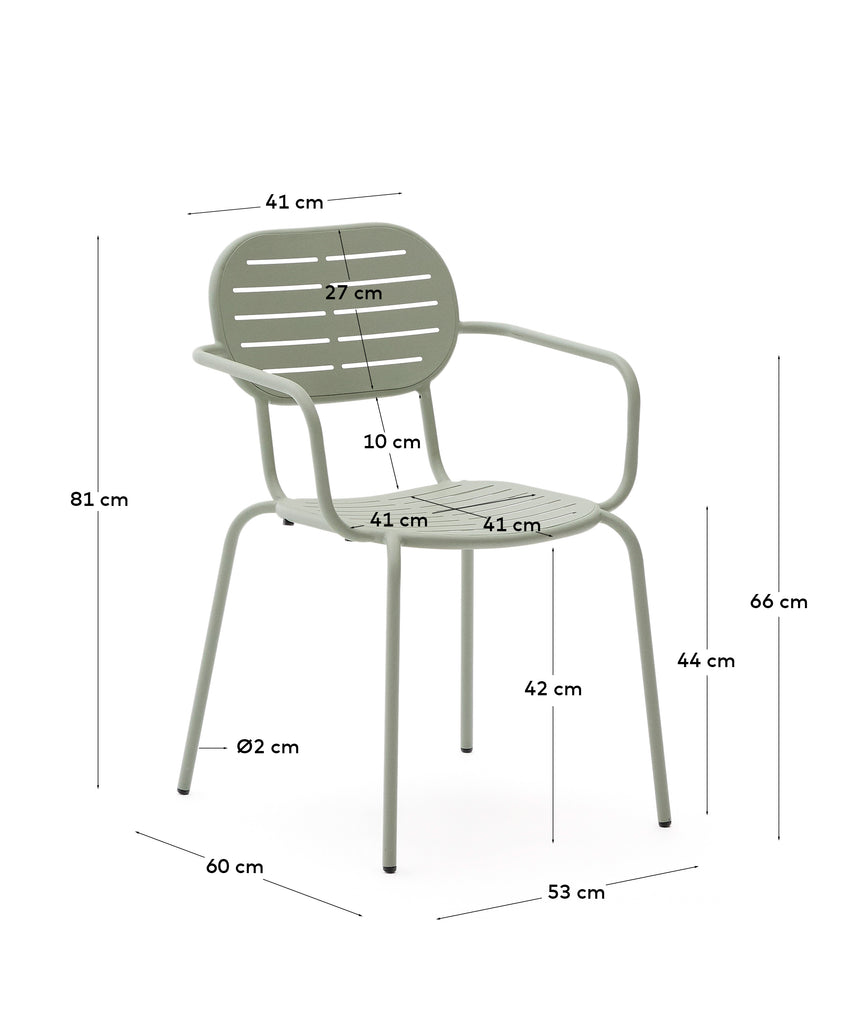 Chaise empilable d’extérieur Brai avec accoudoirs en acier galvanisé turquoise