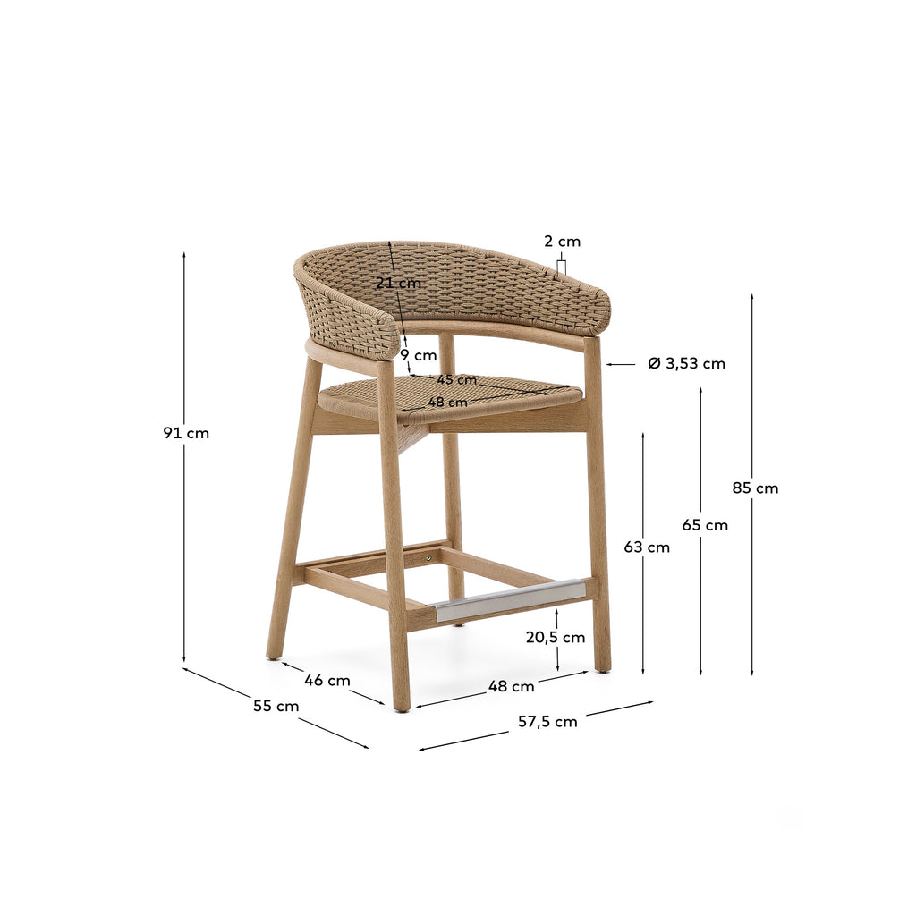 Tabouret Arinella en bois d’acacia, finition ton naturel et corde beige 65 cm FSC 100 %