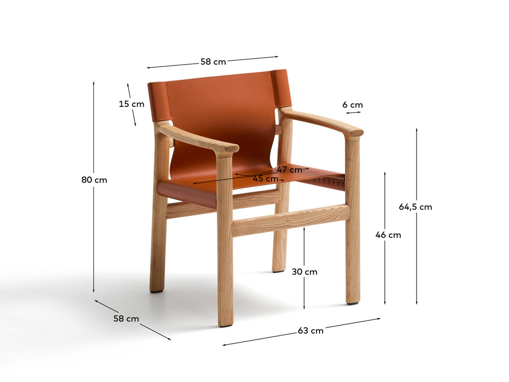 Chaise Jan en fibres de cuir recyclé marron clair et bois de frêne avec finition ton naturel FSC 100 %