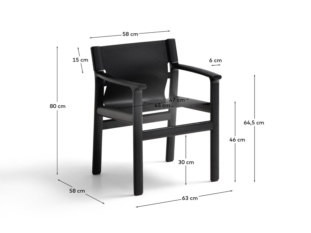 Chaise Jan en fibres de cuir recyclé noir et bois de frêne avec finition noire FSC 100 %