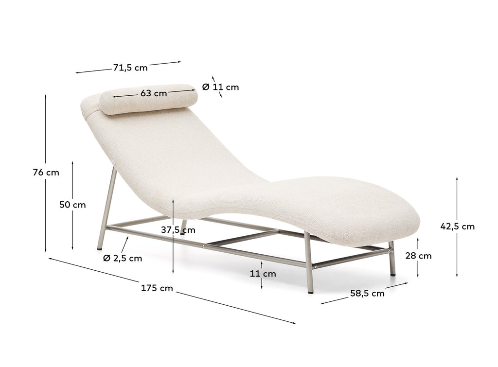 Divan Osla en chenille beige avec pieds en acier inoxydable brossé FSC 100% 175 cm