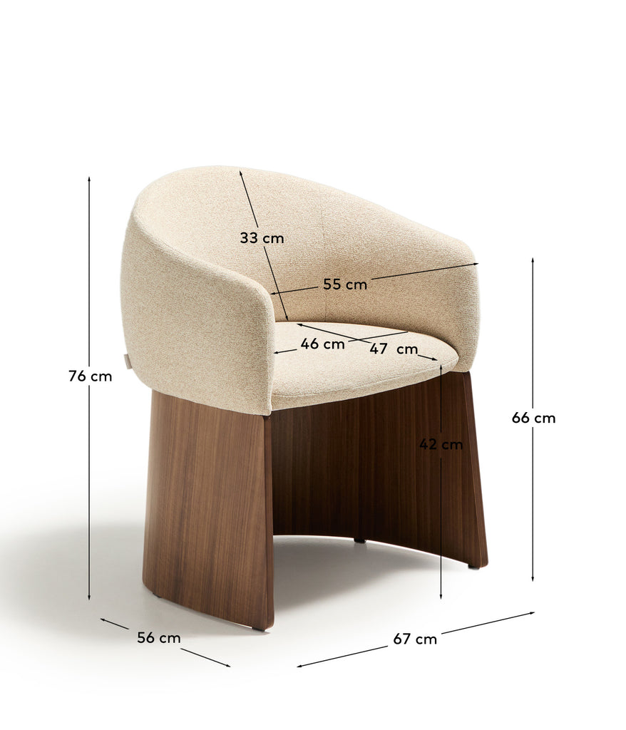 Chaise Bosca en chenille beige et placage de noyer FSC 100 %