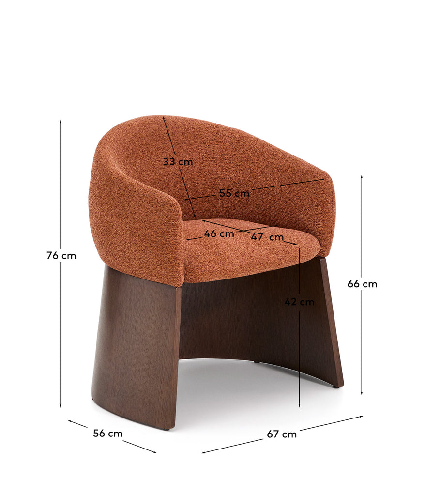Chaise Bosca en chenille terracotta et placage de noyer FSC 100 %