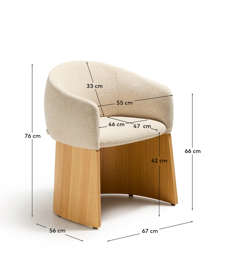 Chaise Bosca en chenille beige et placage de chêne FSC 100 %