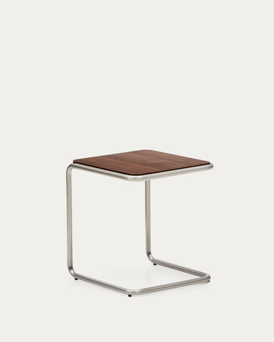 Table auxiliaire Tarsel en placage de noyer avec structure en acier inoxydable brossé 42 x 47 cm
