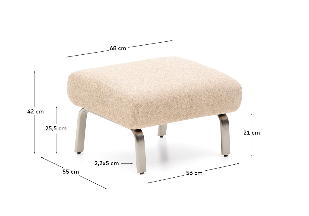 Repose-pieds Amsen marron clair avec pieds en acier inoxydable brossé 68 x 55 cm