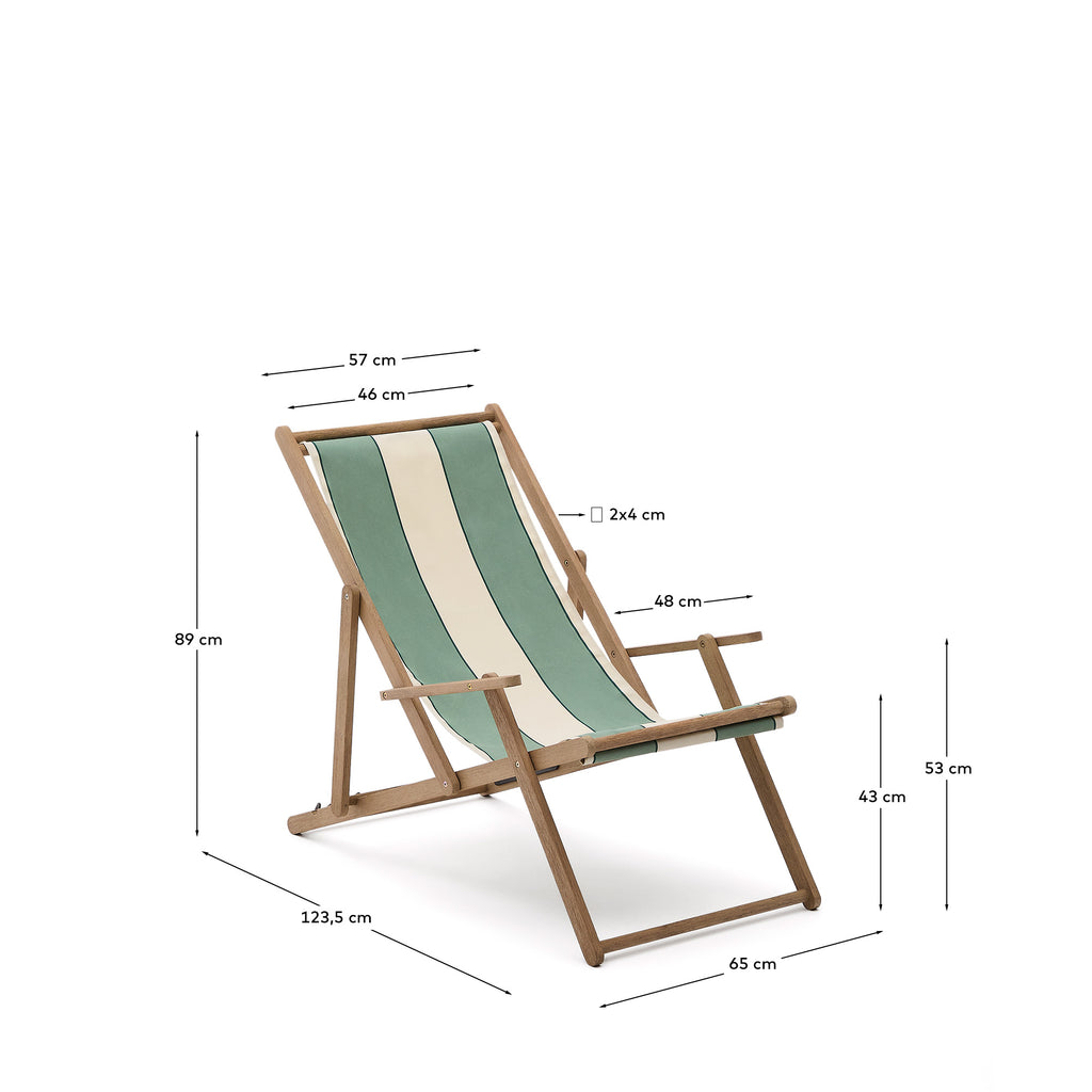 Transat pliable d’extérieur Vilara rayures vertes et beiges en bois d’acacia FSC 100 %