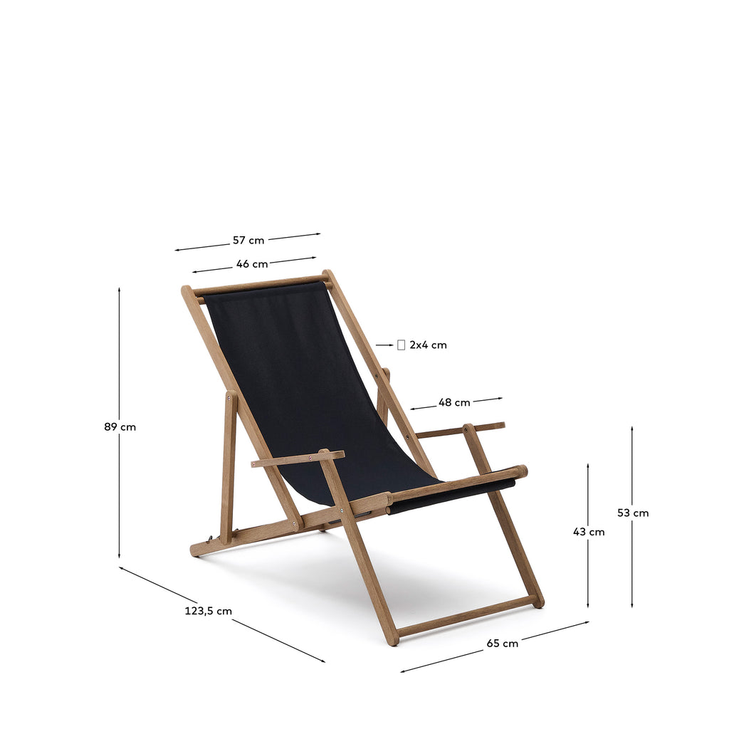 Transat pliant d’extérieur Vilara noir en bois d’acacia FSC 100%