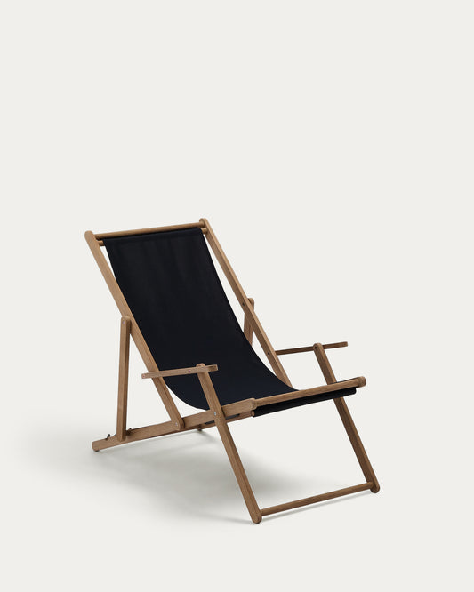 Transat pliant d’extérieur Vilara noir en bois d’acacia FSC 100%