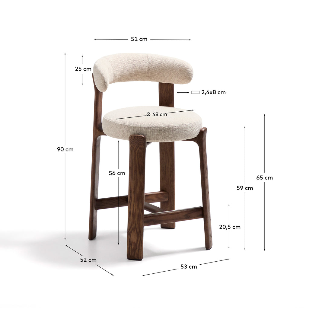 Tabouret Granite en tissu chenille beige et bois de frêne avec finition ton noyer FSC 100 % 65 cm