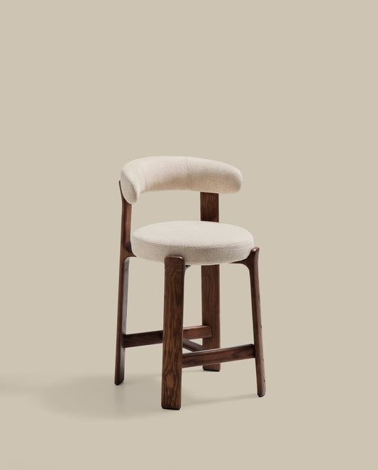 Tabouret Granite en tissu chenille beige et bois de frêne avec finition ton noyer FSC 100 % 65 cm