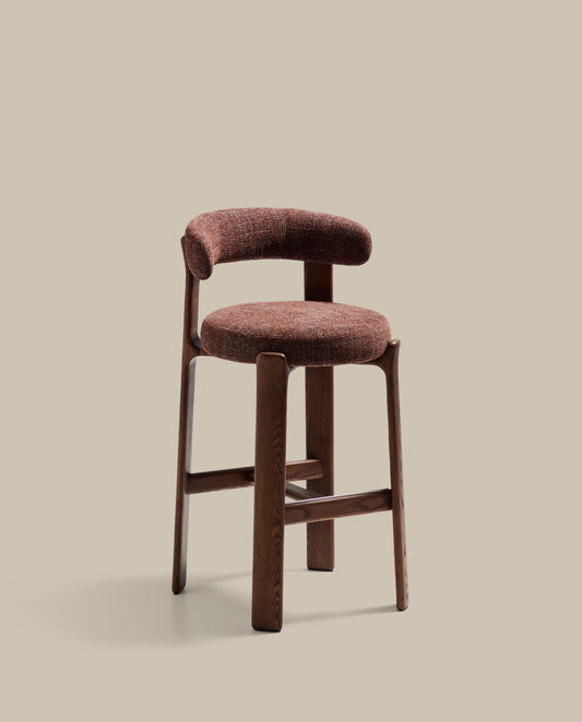 Tabouret Granite en tissu chenille marron et bois de frêne avec finition ton noyer FSC 100 % 75 cm