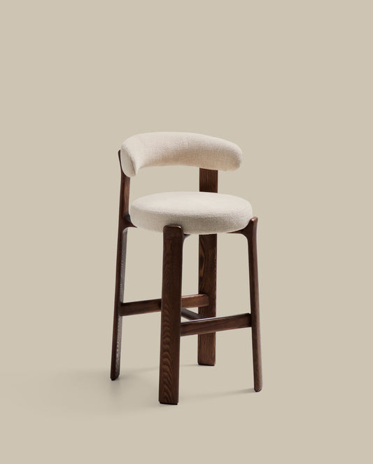 Tabouret Granite en tissu chenille beige et bois de frêne avec finition ton noyer FSC 100 % 75 cm
