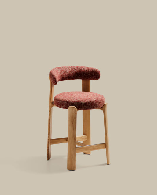 Tabouret Granite en tissu chenille terracotta et bois de frêne avec finition ton naturel FSC 100 % 65 cm