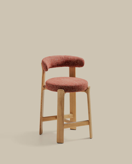Tabouret Granite en tissu chenille terracotta et bois de frêne avec finition ton naturel FSC 100 % 65 cm