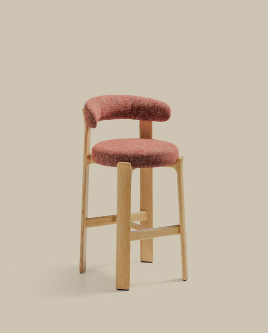 Tabouret Granite en tissu chenille terracotta et bois de frêne avec finition ton naturel FSC 100 % 75 cm