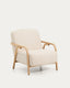 Fauteuil Sylo en tissu chenille beige et bois de frêne avec finition ton naturel FSC 100 %