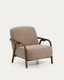 Fauteuil Sylo en tissu chenille taupe et bois de frêne avec finition ton noyer FSC 100 %