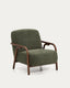Fauteuil Sylo en tissu chenille vert foncé et bois de frêne avec finition ton noyer FSC 100 %