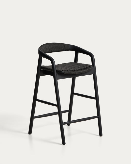 Tabouret Derile en bois de chêne avec finition noire et corde en papier noire FSC Mix Credit 65 cm