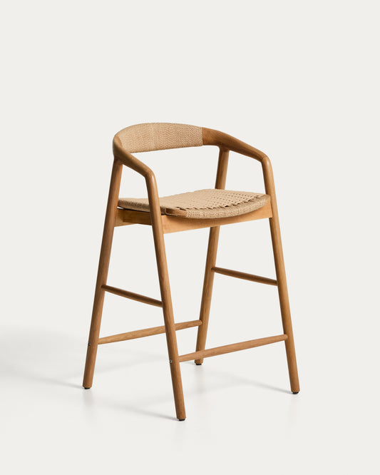 Tabouret Derile en bois de chêne avec finition ton naturel et corde en papier beige FSC Mix Credit 65 cm