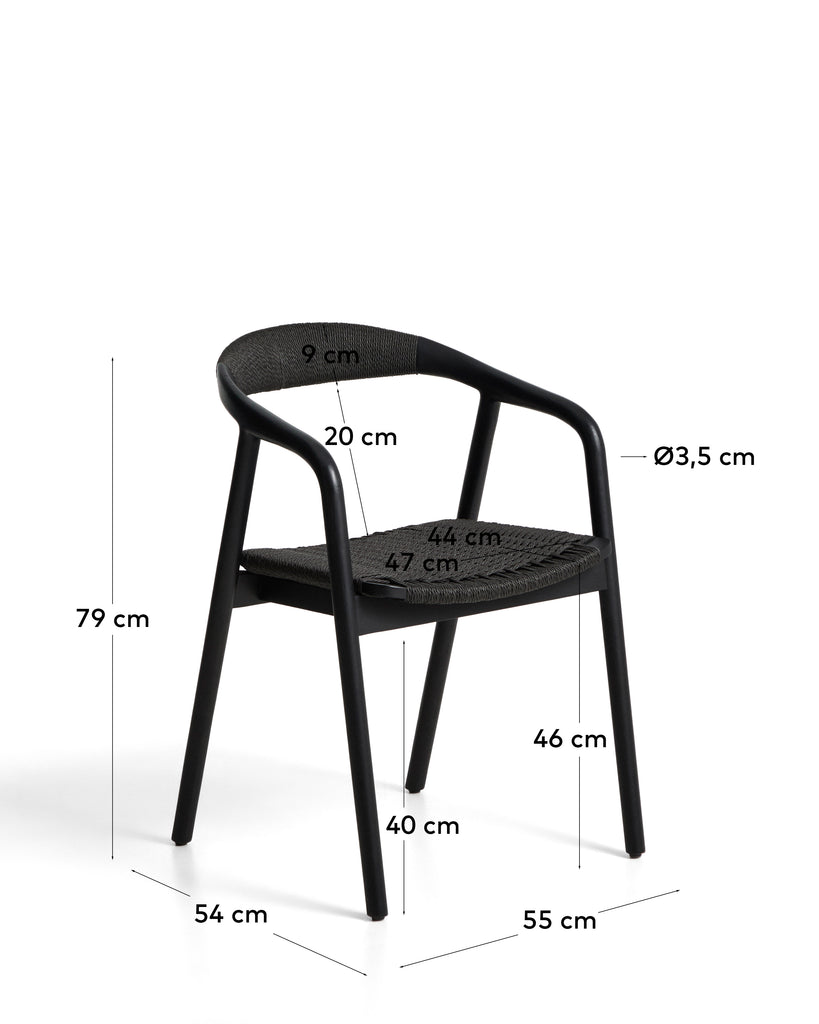 Chaise Derile en bois de chêne avec finition noire et corde en papier noire FSC Mix Credit