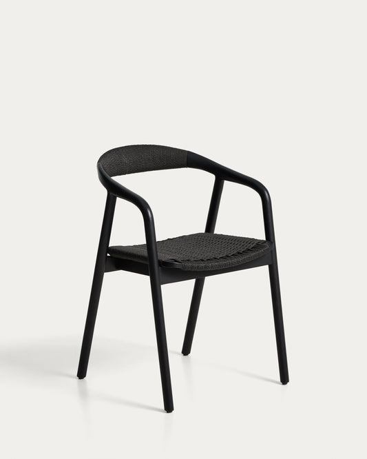 Chaise Derile en bois de chêne avec finition noire et corde en papier noire FSC Mix Credit