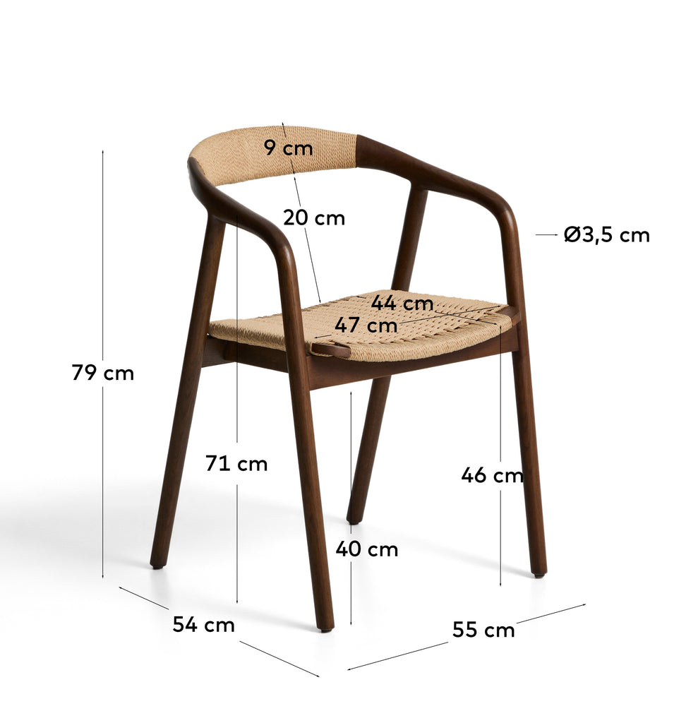 Chaise Derile en bois de chêne avec finition noyer et corde en papier beige FSC Mix Credit