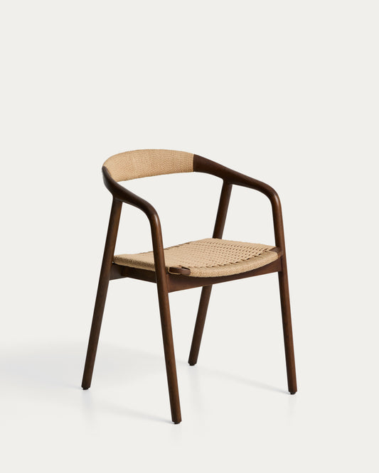 Chaise Derile en bois de chêne avec finition noyer et corde en papier beige FSC Mix Credit