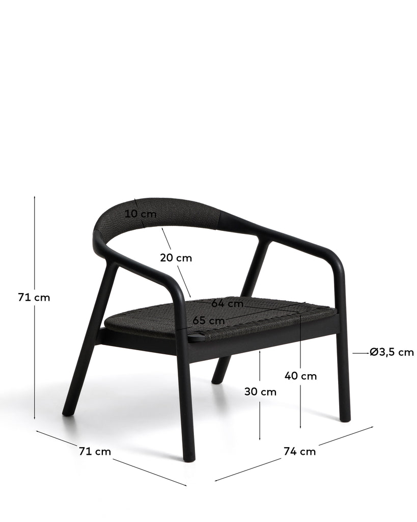 Fauteuil Derile en bois massif de chêne avec finition noire et corde en papier noire FSC Mix Credit