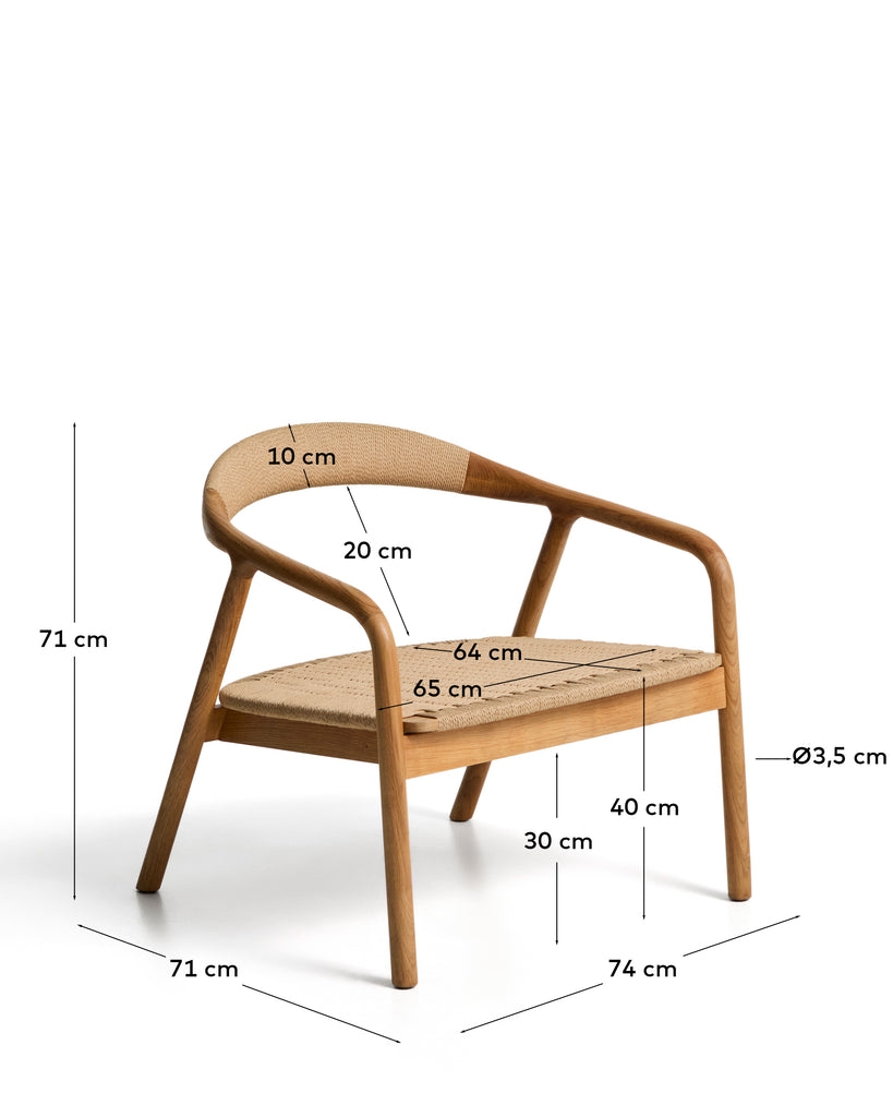 Fauteuil Derile en bois de chêne avec finition ton naturel et corde en papier beige FSC Mix Credit