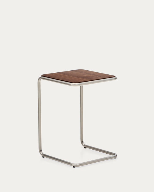 Table auxiliaire Tarsel en placage de noyer avec structure en acier inoxydable brossé 42 x 60 cm
