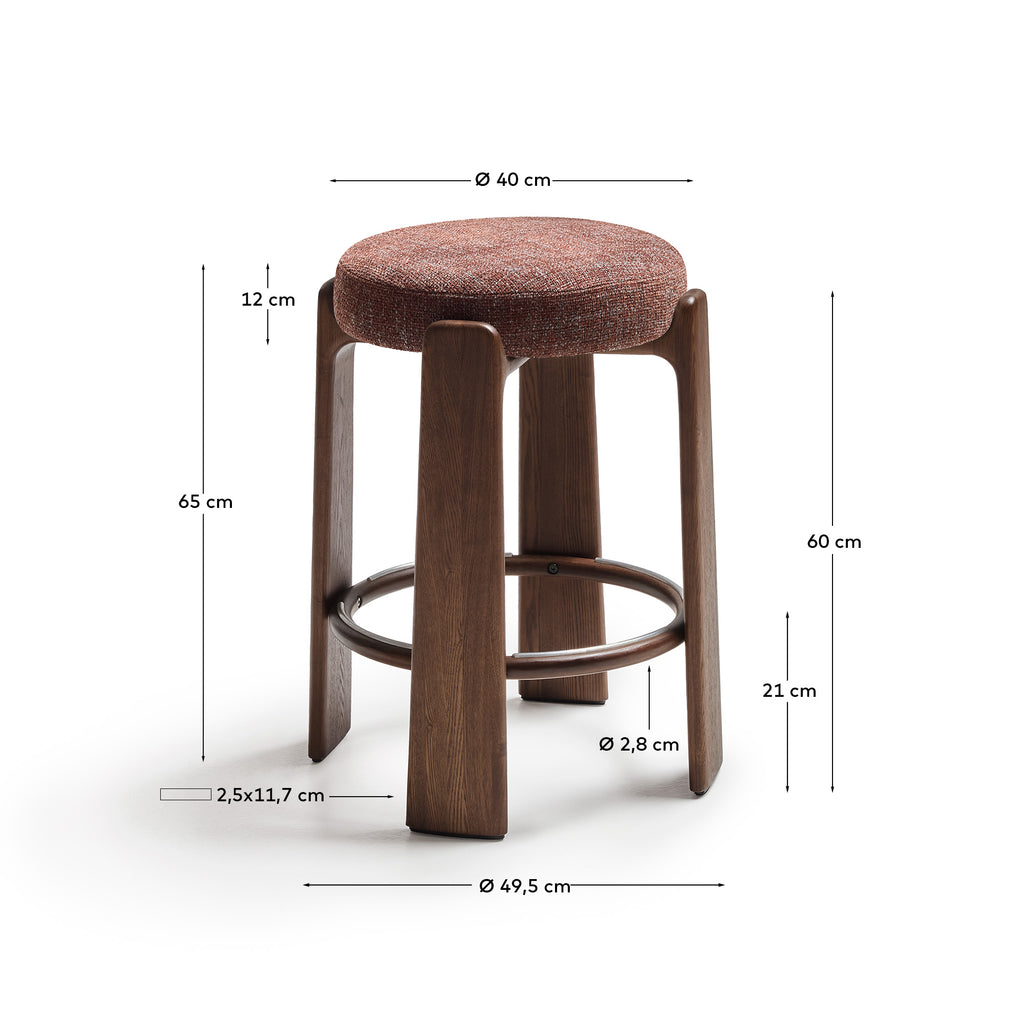 Tabouret Granite version ignifugée en chenille marron et bois de frêne finition ton noyer FSC 100 % 65 cm
