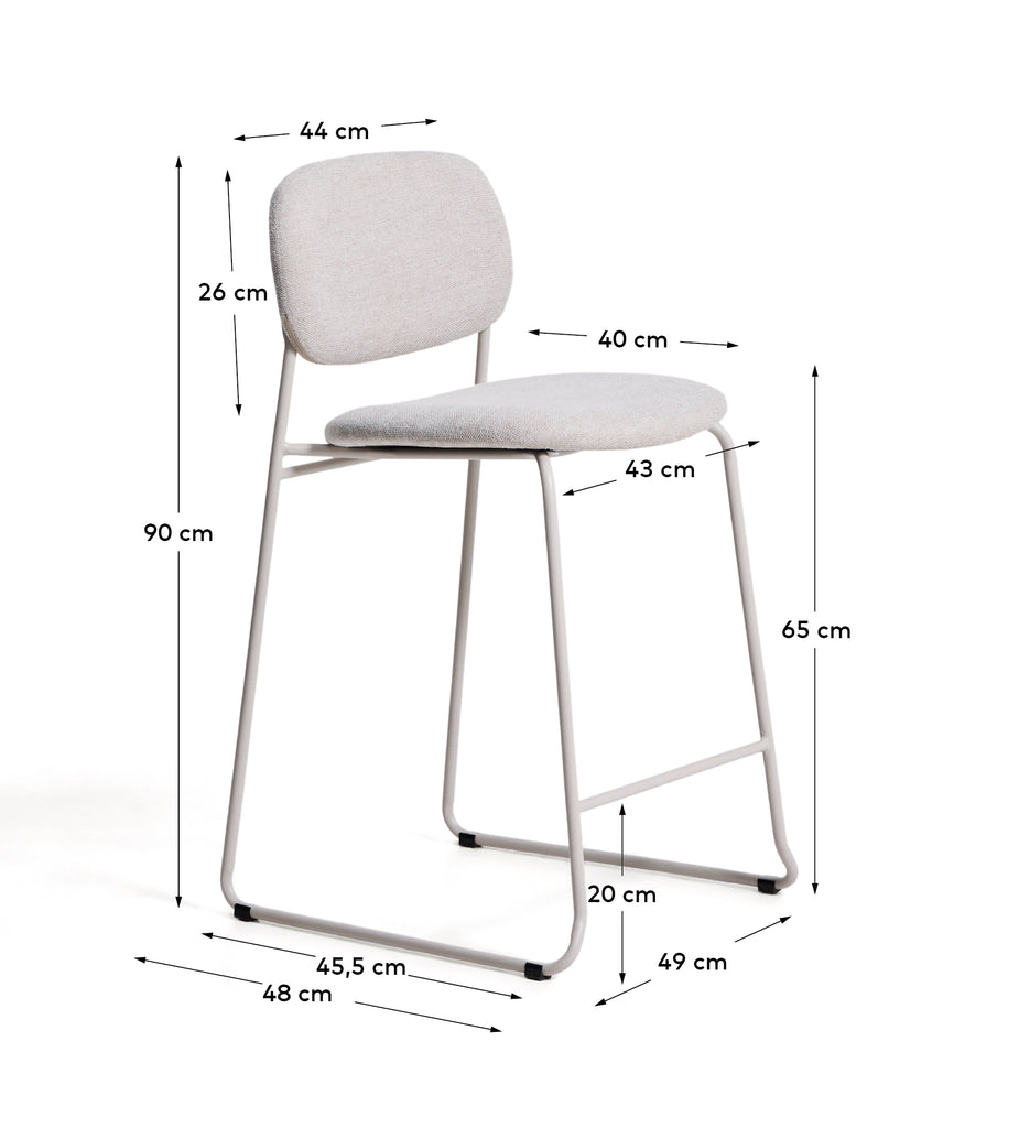 Tabouret empilable Meli en chenille beige et pieds en métal beige FSC Mix Credit 65 cm