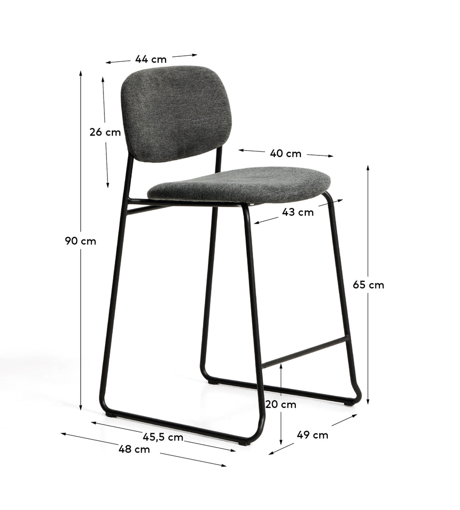 Tabouret empilable Meli en chenille grise et pieds en métal gris FSC Mix Credit 65 cm