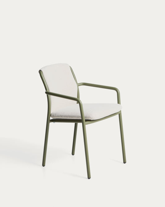Chaise empilable d’extérieur Linosa en aluminium vert avec coussin beige