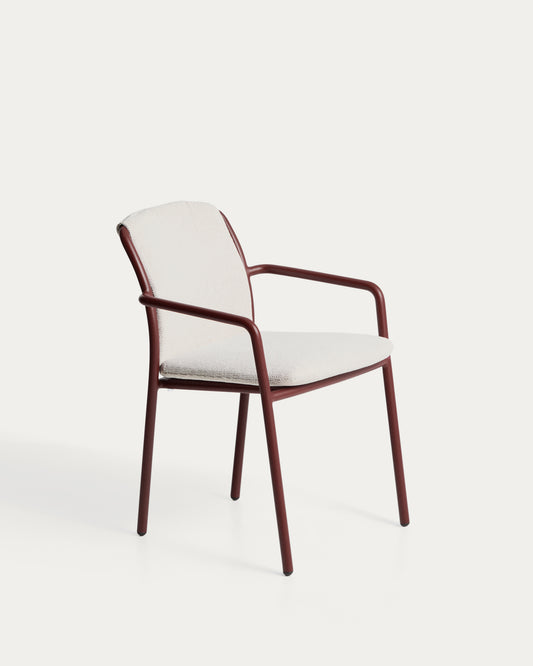 Chaise empilable d’extérieur Linosa en aluminium grenat avec coussin beige