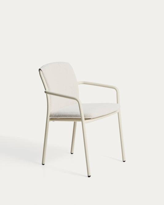 Chaise empilable d’extérieur Linosa en aluminium écru avec coussin beige