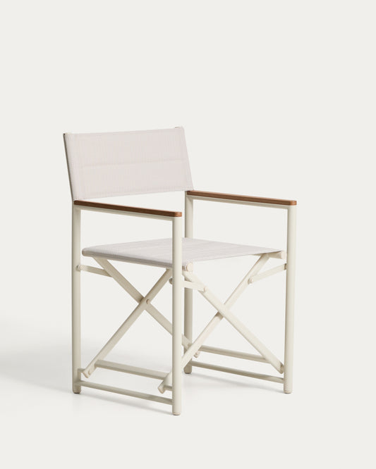 Chaise pliable d’extérieur Tisno en aluminium écru et textilène écru