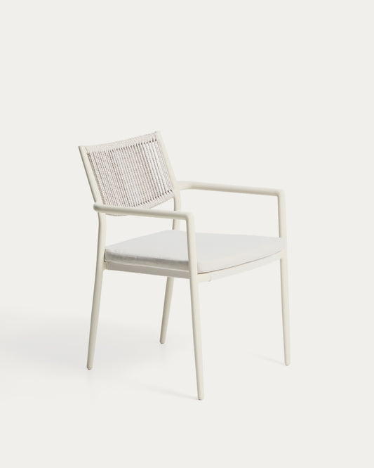 Chaise empilable d’extérieur Argasi en aluminium écru et corde synthétique grise