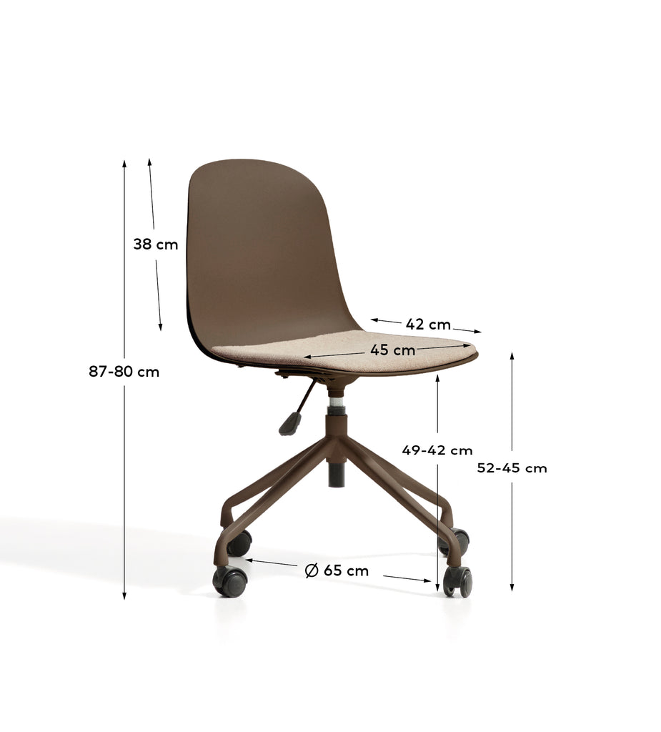 Chaise de bureau Debari avec coussin en chenille et pieds en acier finition marron