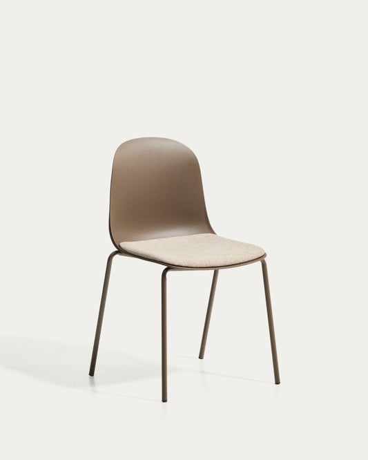 Chaise Debari avec coussin en chenille et pieds en acier finition marron