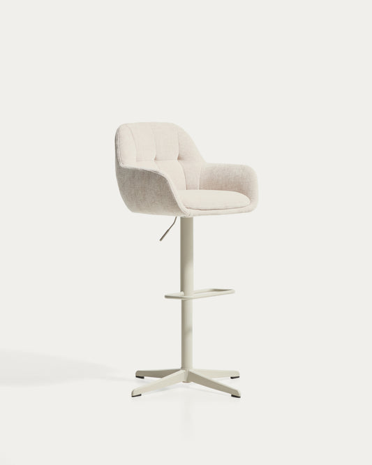 Tabouret pivotant Dorina en chenille beige avec pieds en acier finition beige