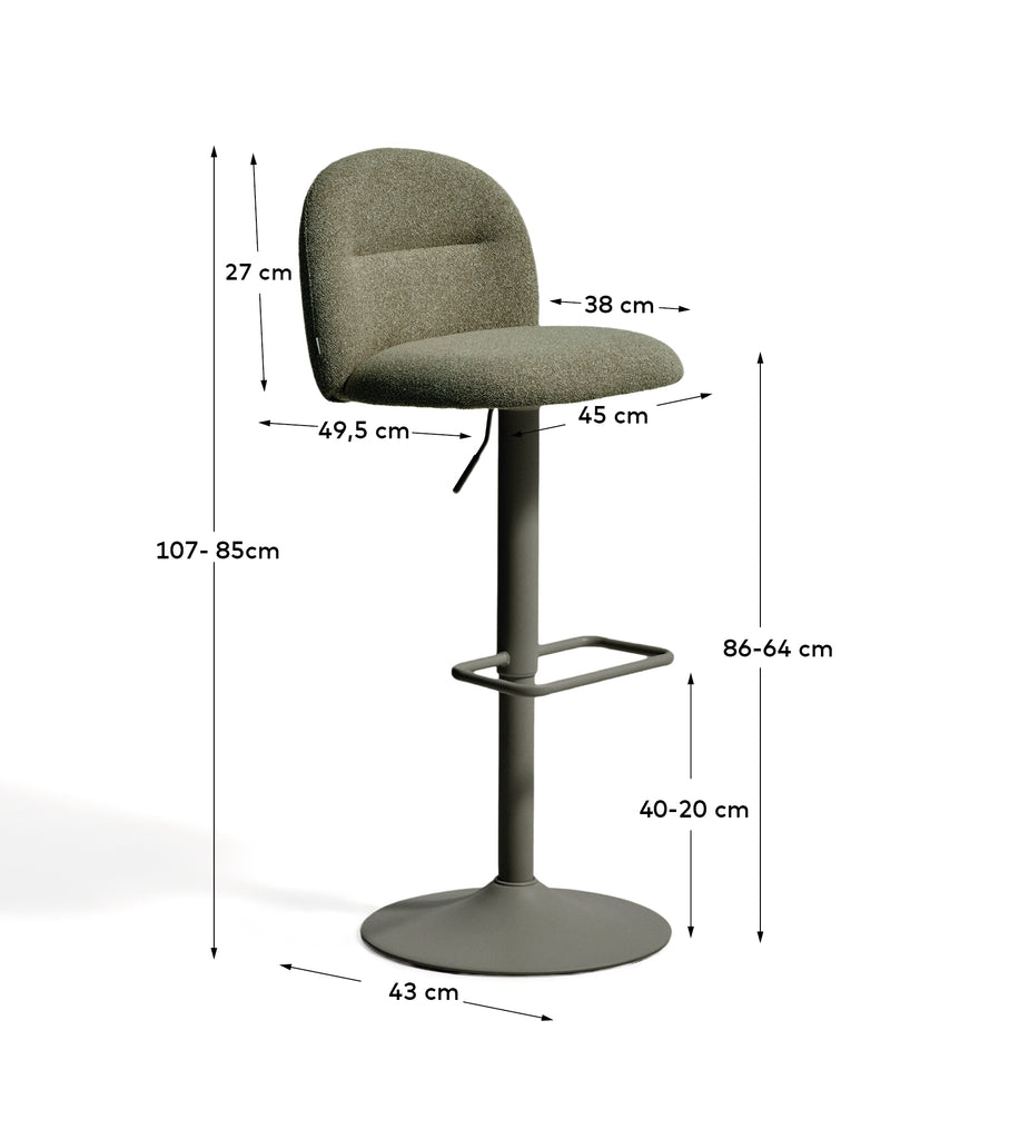 Tabouret Arino en chenille verte et pieds en métal vert 65 cm FSC 100%
