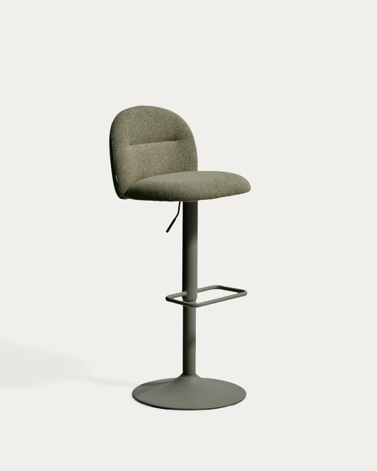 Tabouret Arino en chenille verte et pieds en métal vert 65 cm FSC 100%