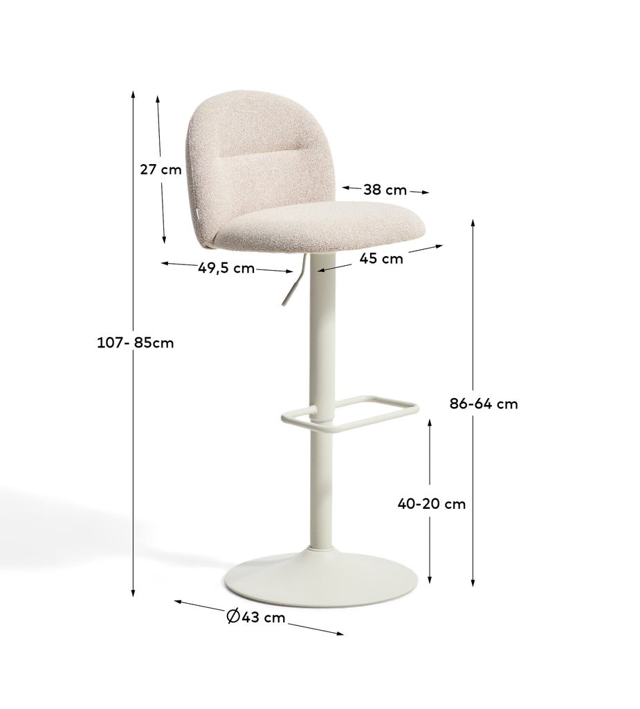 Tabouret Arino en chenille beige et pieds en métal beige 65 cm FSC 100%