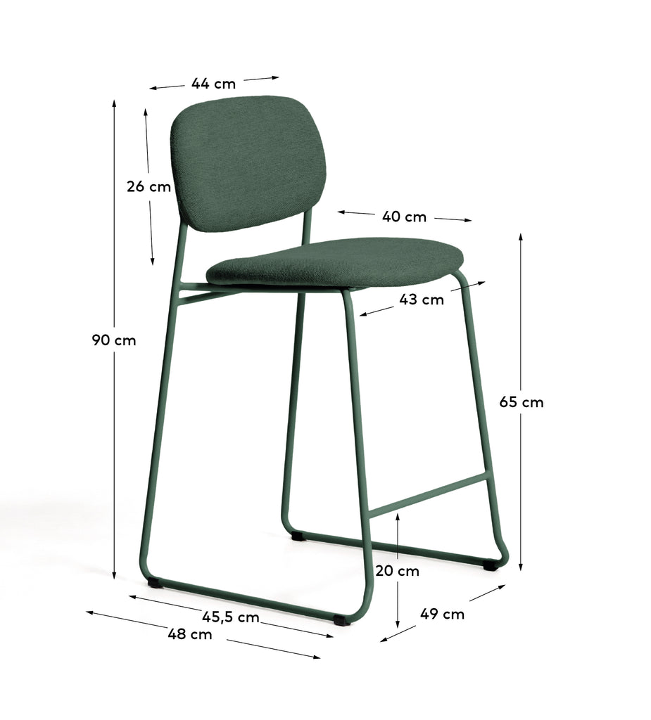 Tabouret empilable Meli en chenille verte et pieds en métal vert FSC Mix Credit 65 cm