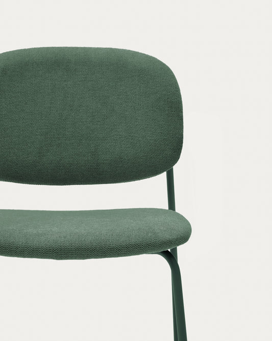 Chaise empilable Meli en chenille verte et pieds en métal vert FSC Mix Credit