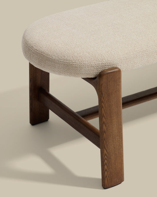 Banc Granite en chenille beige et bois de frêne avec finition ton noyer 120 cm FSC 100 %
